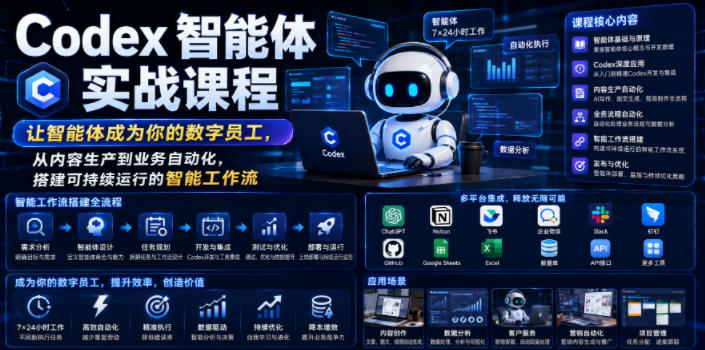 Codex智能体实战课程,让智能体成为你的数字员工,从内容生产到业务自动化,搭建可持续运行的智能工作流-靠谱项目库