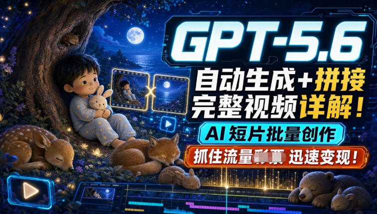 GPT-5.6自动生成＋拼接完整视频详解，AI短片批量创作，抓住流量迅速变现！-靠谱项目库