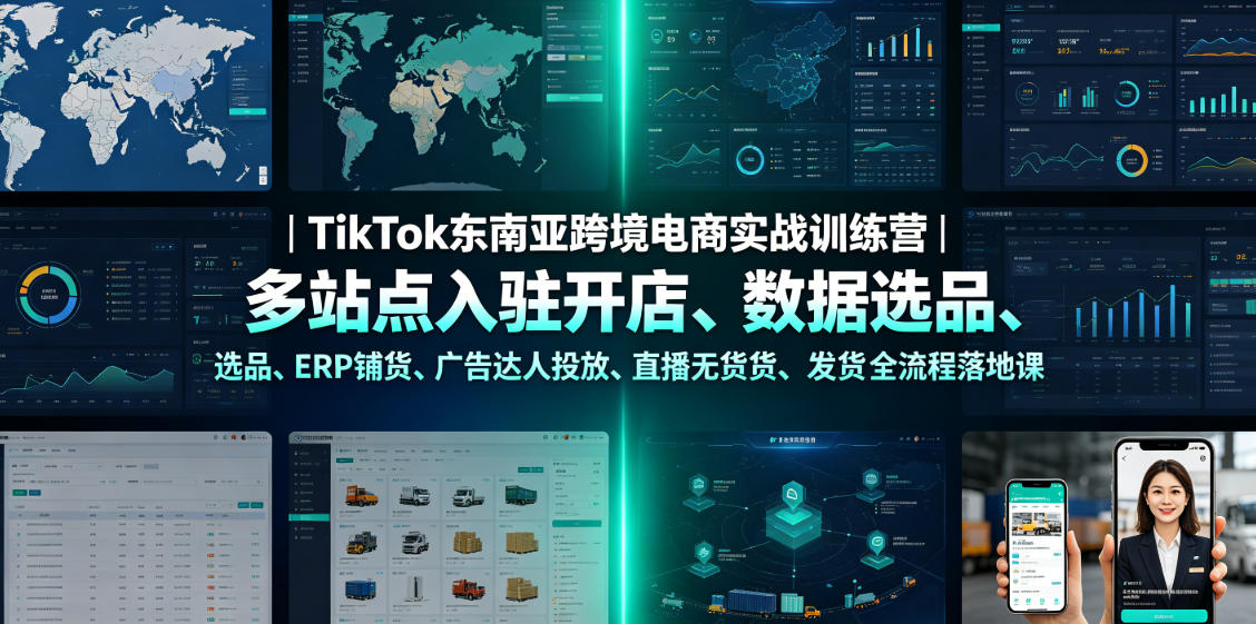 TikTok东南亚跨境电商实战训练营|多站点入驻开店、数据选品、ERP铺货、广告达人投放、直播无货源发货全流程落地课-靠谱项目库