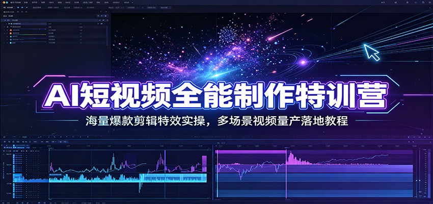 AI短视频全能制作特训营：海量爆款剪辑特效实操，多场景视频量产落地教程-靠谱项目库
