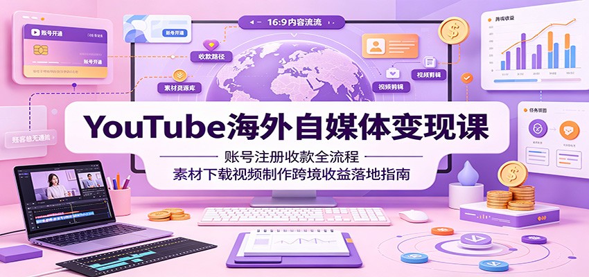YouTube海外自媒体变现课：账号注册收款全流程，素材下载视频制作跨境收益落地指南-靠谱项目库