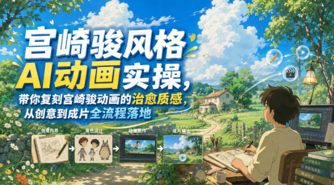 宫崎骏风格AI动画实操，带你复刻宫崎骏动画的治愈质感，从创意到成片全流程落地-靠谱项目库