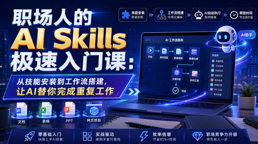 职场人的AI Skills极速入门课：从技能安装到工作流搭建，让AI替你完成重复工作-靠谱项目库