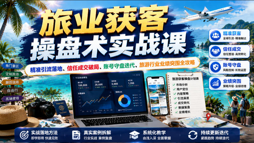 旅业获客操盘术实战课｜精准引流落地、信任成交破局、账号守盘迭代、旅游行业业绩突围全攻略-靠谱项目库