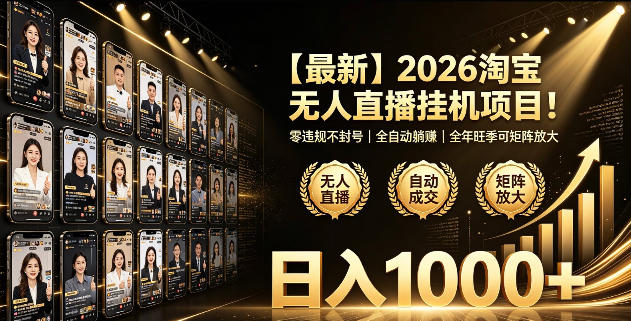 2026淘宝无人直播挂播项目!零违规不封号,全自动躺賺,全年旺季可矩阵放大,日入1000+【揭秘】-靠谱项目库