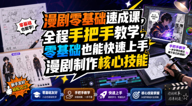 漫剧零基础速成课，全程手把手教学，零基础也能快速上手漫剧制作核心技能-靠谱项目库