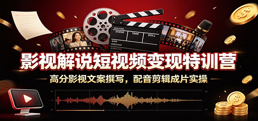 影视解说短视频变现特训营:高分影视文案撰写,配音剪辑成片实操-靠谱项目库