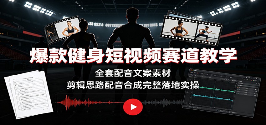 爆款健身短视频赛道教学：全套配音文案素材，剪辑思路配音合成完整落地实操-靠谱项目库