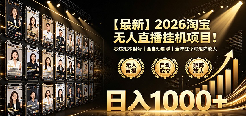 最新2026淘宝无人直播挂机项目!零违规不封号,全自动躺赚,日入1000+-靠谱项目库