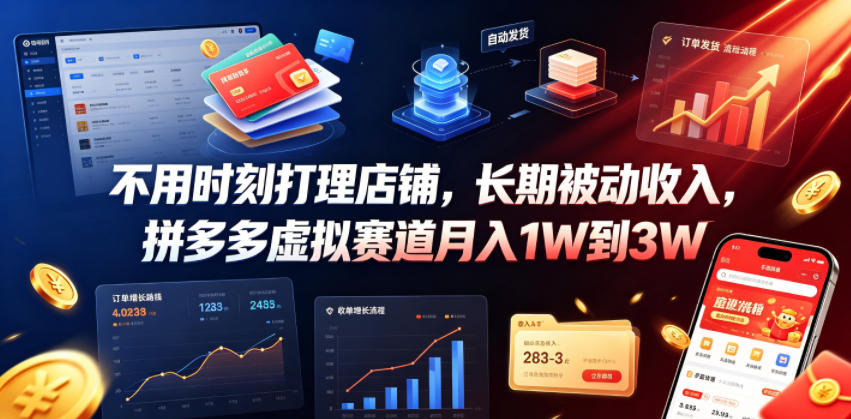 不用时刻打理店铺，长期被动收入，拼多多虚拟赛道月入1W到3W【揭秘】-靠谱项目库