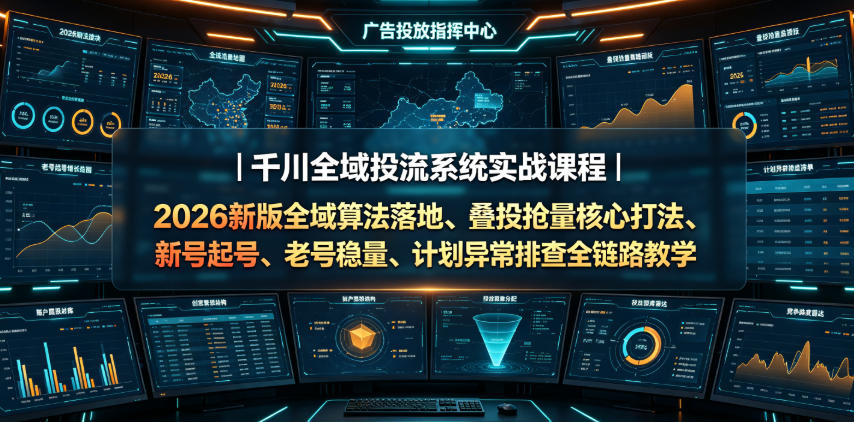 千川全域投流系统实战课程|2026新版全域算法落地、叠投抢量核心打法、新号起号、老号稳量、计划异常排查全链路教学-靠谱项目库