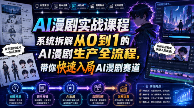AI漫剧实战课程，系统拆解从0到1的AI漫剧生产全流程，带你快速入局AI漫剧赛道-靠谱项目库