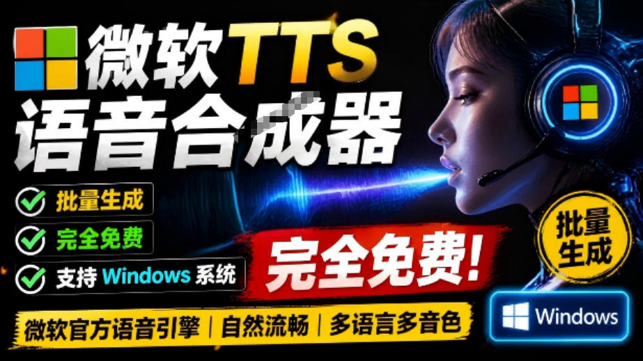 微软TTS免费语音配音生成器，完全免费，支持多语音、多音色选择，Windows系统专用TTS语音合成器-靠谱项目库