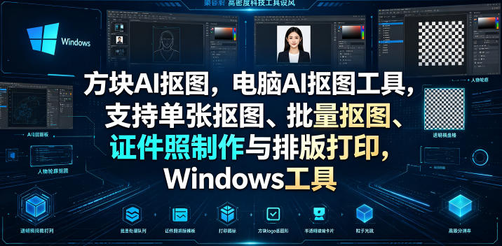 方块AI抠图,电脑AI抠图工具,支持单张抠图、批量抠图、证件照制作与排版打印,Windows工具-靠谱项目库