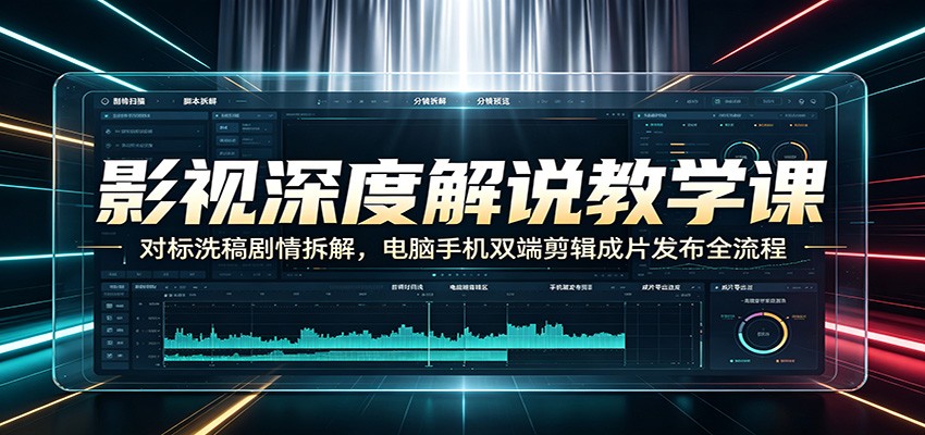 影视深度解说教学课：对标洗稿剧情拆解，电脑手机双端剪辑成片发布全流程-靠谱项目库