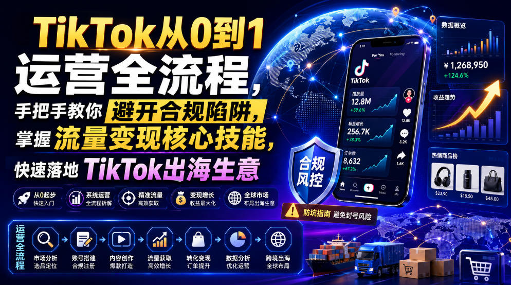 TikTok从0到1运营全流程，手把手教你避开合规陷阱，掌握流量变现核心技能，快速落地TikTok出海生意（更新7月）-靠谱项目库