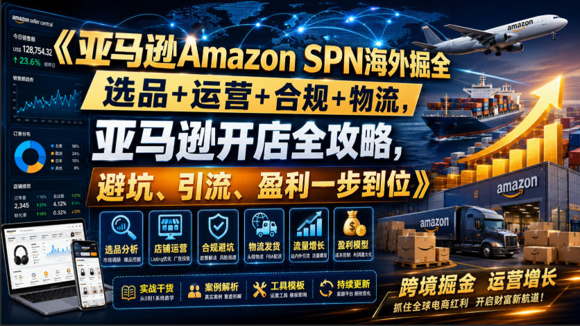 亚马逊Amazon SPN海外掘全，选品+运营+合规+物流，亚马逊开店全攻略，避坑、引流、盈利一步到位-靠谱项目库