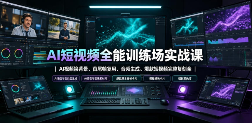AI短视频全能训练场实战课|AI视频换背景、首尾帧复用、音频生成、爆款短视频完整复刻全套实操教学-靠谱项目库