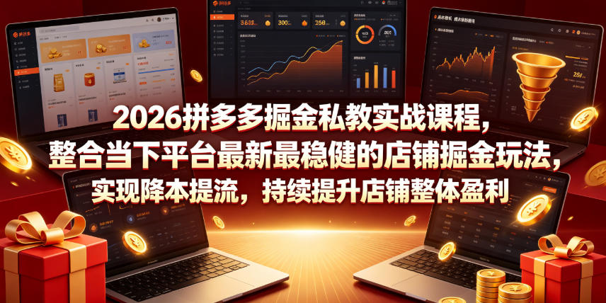 2026拼多多掘金私教实战课程,整合当下平台最新最稳健的店铺掘金玩法,实现降本提流,持续提升店铺整体盈利-靠谱项目库