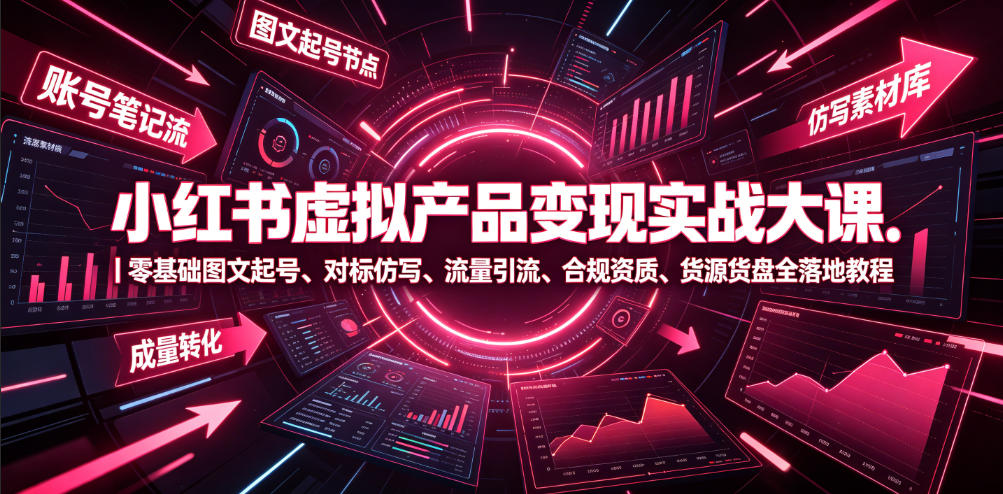 小红书虚拟产品变现实战大课|零基础图文起号、对标仿写、流量引流、合规资质、货源货盘全落地教程-靠谱项目库