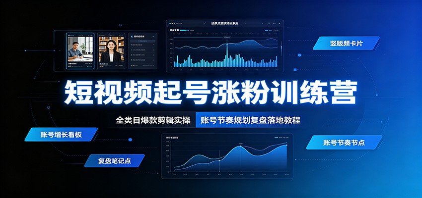 短视频起号涨粉训练营：全类目爆款剪辑实操，账号节奏规划复盘落地教程-靠谱项目库