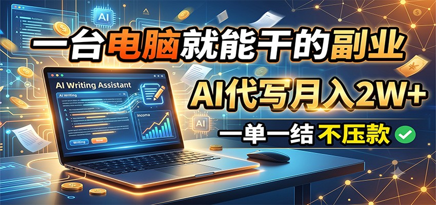 一台电脑就能干的副业，AI代写月入2W+，一单一结不压款-靠谱项目库