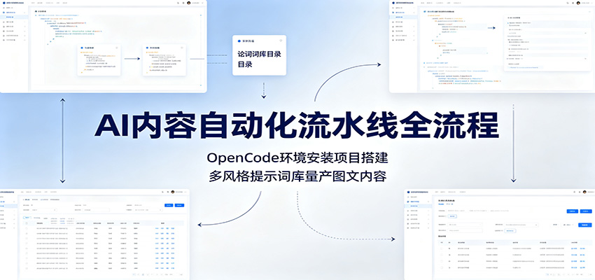AI内容自动化流水线全流程：OpenCode环境安装项目搭建，多风格提示词库量产图文内容-靠谱项目库