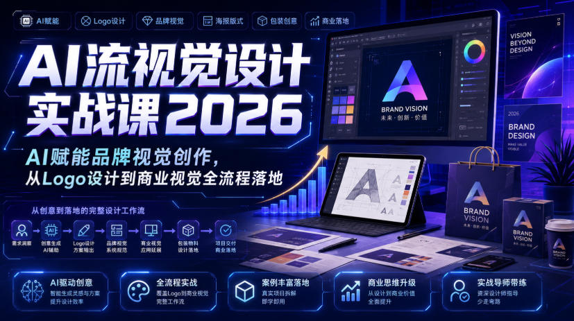 AI流视觉设计实战课2026：AI赋能品牌视觉创作，从Logo设计到商业视觉全流程落地-靠谱项目库
