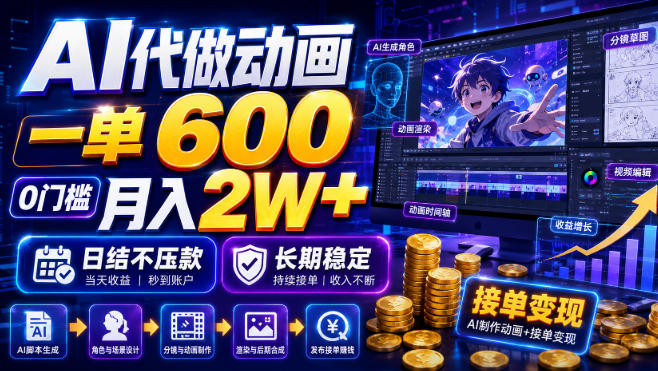 AI代做动画，一单600，0门槛月入2W+，日结不压款，长期稳定【揭秘】-靠谱项目库