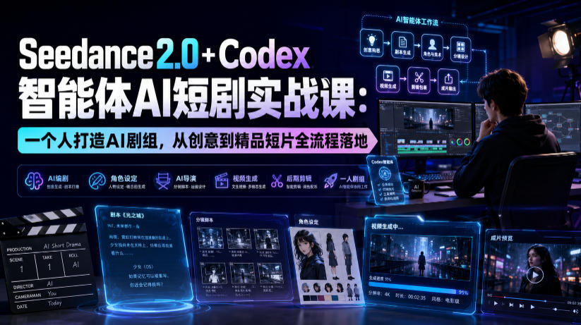 Seedance2.0+Codex智能体AI短剧实战课：一个人打造AI剧组，从创意到精品短片全流程-靠谱项目库