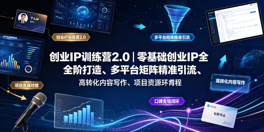 创业IP训练营2.0|零基础创业IP全阶打造、多平台矩阵精准引流、高转化内容写作、项目资源对接与口碑变现闭环课程-靠谱项目库