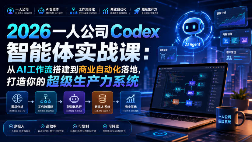 2026一人公司Codex智能体实战课：从AI工作流搭建到商业自动化落地，打造你的超级生产力系统-靠谱项目库