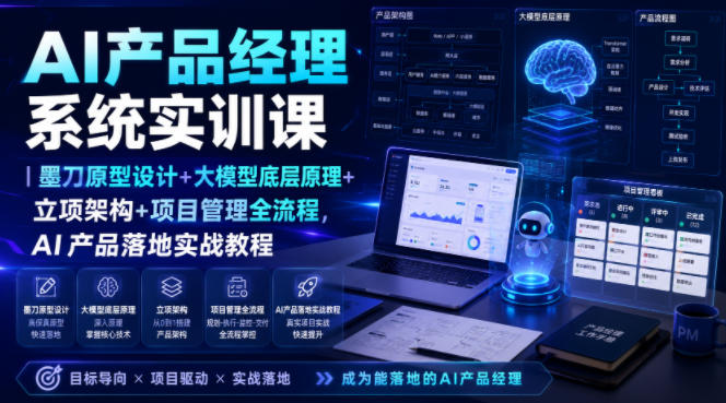 AI产品经理系统实训课｜墨刀原型设计+大模型底层原理+立项架构+项目管理全流程，AI产品落地实战教程-靠谱项目库