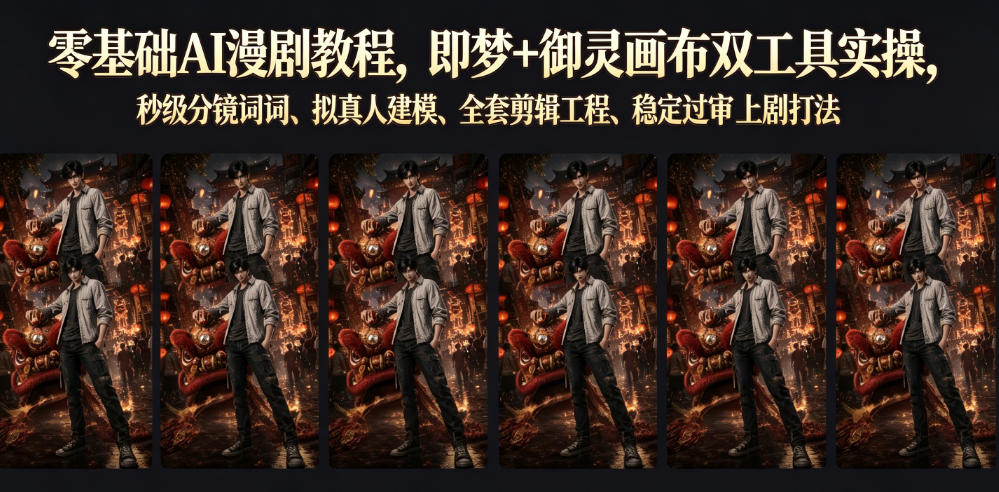 零基础AI漫剧教程，即梦+御灵画布双工具实操，秒级分镜提示词、拟真人建模、全套剪辑工程、稳定过审上剧打法-靠谱项目库
