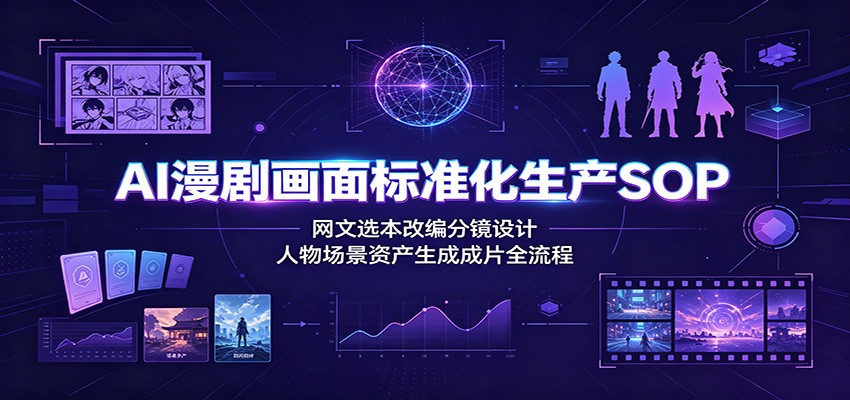 AI漫剧画面标准化生产SOP：网文选本改编分镜设计，人物场景资产生成成片全流程-靠谱项目库