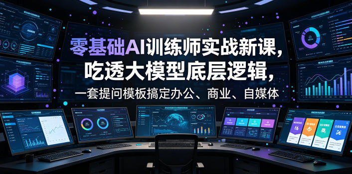 零基础AI训练师实战课,吃透大模型底层逻辑,一套提问模板搞定办公、商业、自媒体、设计、生活全场景AI落地应用-靠谱项目库