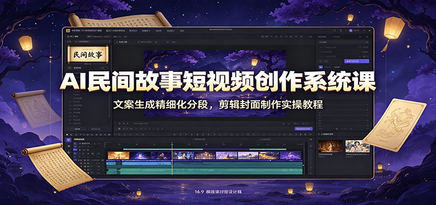AI民间故事短视频创作系统课：文案生成精细化分段，剪辑封面制作实操教程-靠谱项目库
