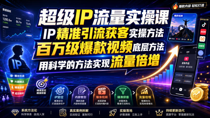 超级IP流量实操课，IP精准引流获客实操方法，百万级爆款视频底层方法，用科学的方法实现流量倍增-靠谱项目库