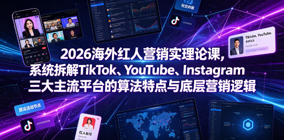 2026海外红人营销实理论课，系统拆解TikTok、YouTube、Instagram三大主流平台的算法特点与底层营销逻辑-靠谱项目库