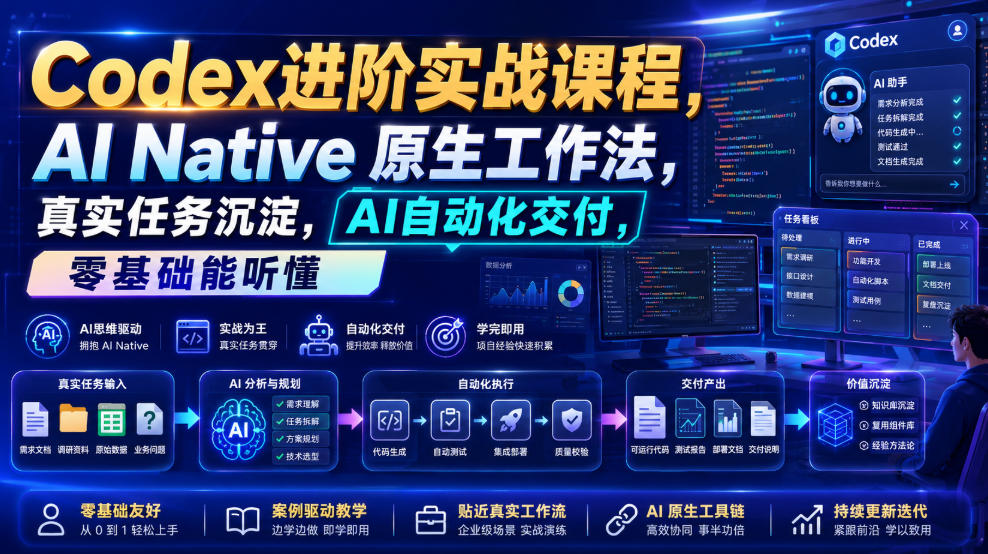 Codex进阶实战课|AI Native原生工作法,22节真实任务落地,从配置到AI自动化交付全链路教程-靠谱项目库