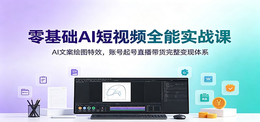零基础AI短视频全能实战课：AI文案绘图特效，账号起号直播带货完整变现体系-靠谱项目库
