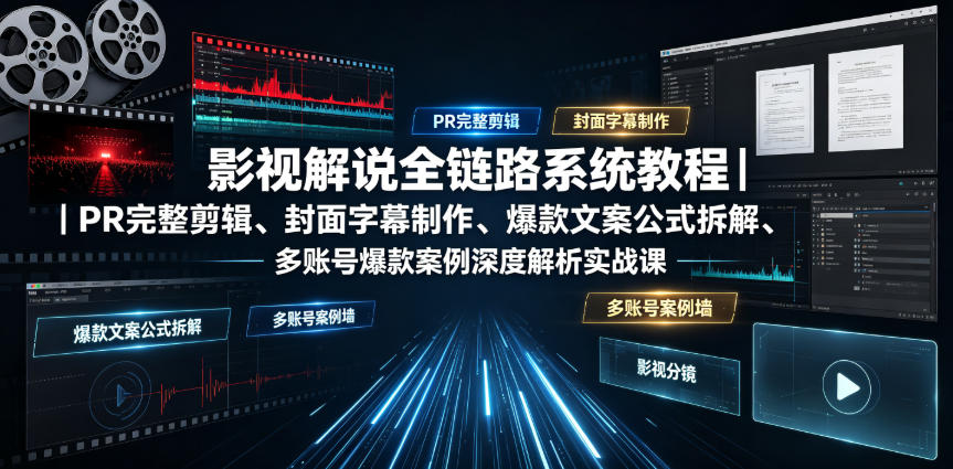 影视解说全链路系统教程|PR完整剪辑、封面字幕制作、爆款文案公式拆解、多账号爆款案例深度解析实战课-靠谱项目库