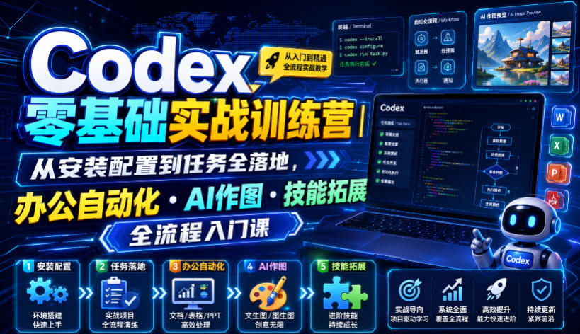 Codex零基础实战训练营｜从安装配置到任务全落地，办公自动化・AI作图・技能拓展全流程入门课-靠谱项目库