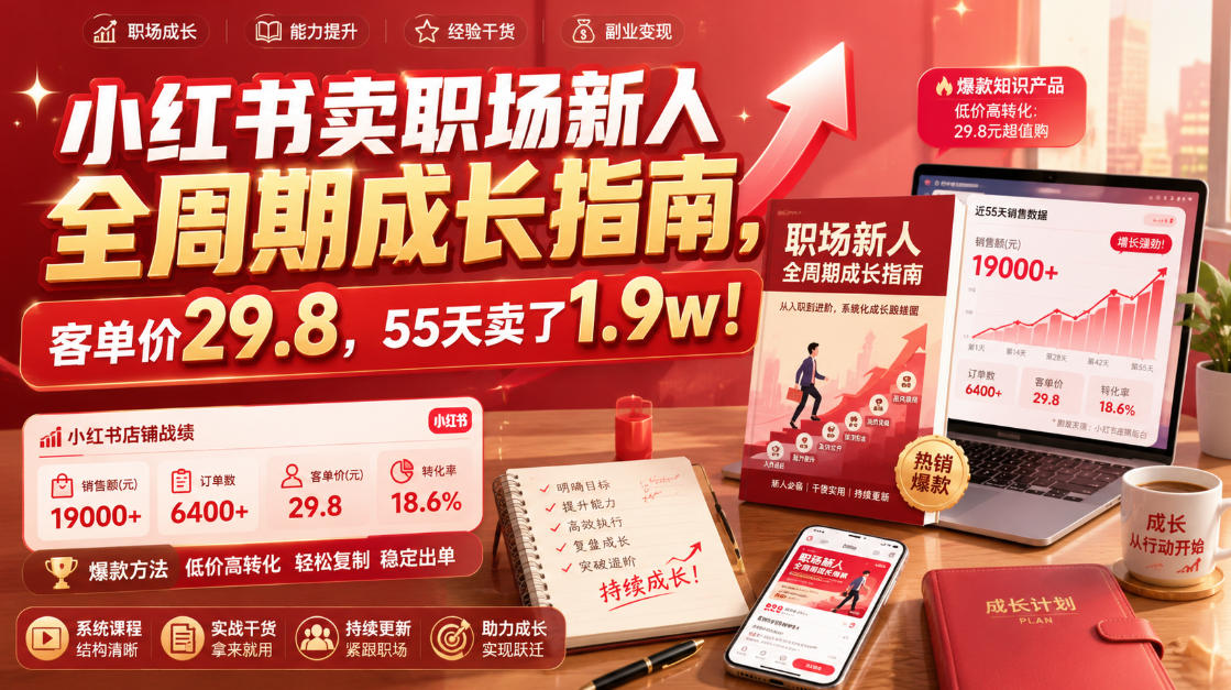 小红书卖职场新人全周期成长指南，客单价29.8，55天卖了1.9w！-靠谱项目库