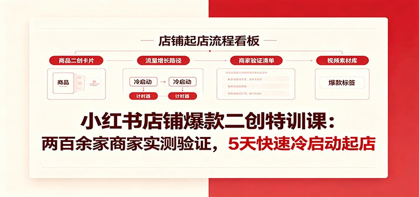 小红书店铺爆款二创特训课：两百余家商家实测验证，5天快速冷启动起店-靠谱项目库