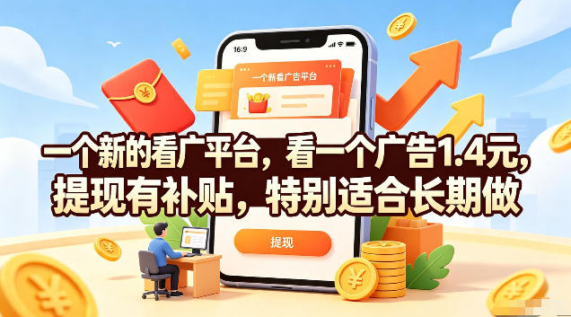 一个新的看广平台，看一个广告1.4元，提现有补贴，特别适合长期做【揭秘】-靠谱项目库