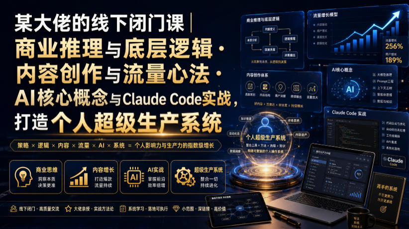 某大佬的线下闭门课｜商业推理与底层逻辑・内容创作与流量心法・AI核心概念与Claude Code实战，打造个人超级生产系统【录音+图片】-靠谱项目库