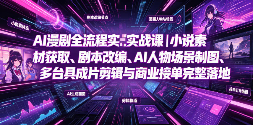 AI漫剧全流程实战课｜小说素材获取、剧本改编、AI人物场景制图、多工具成片剪辑、平台付费变现与商业接单完整落地-靠谱项目库