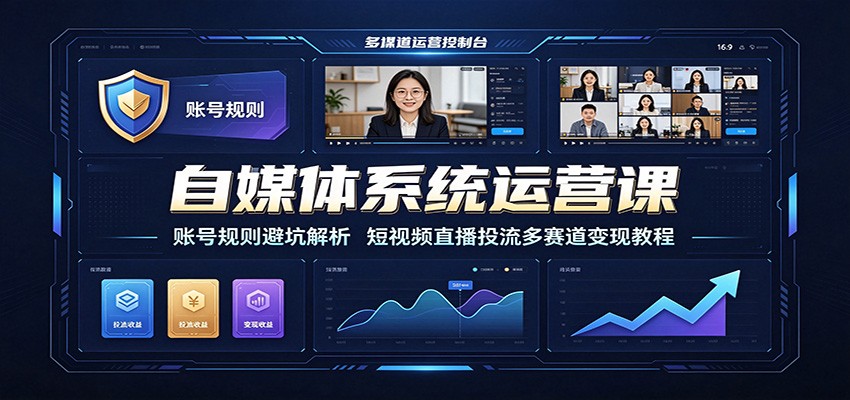 自媒体系统运营课：账号规则避坑解析，短视频直播投流多赛道变现教程-靠谱项目库