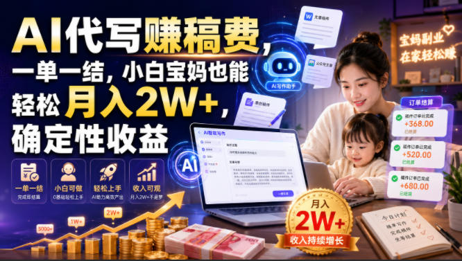 AI代写賺稿费，一单一结，小白宝妈也能轻松月入2W+，确定性收益【揭秘】-靠谱项目库